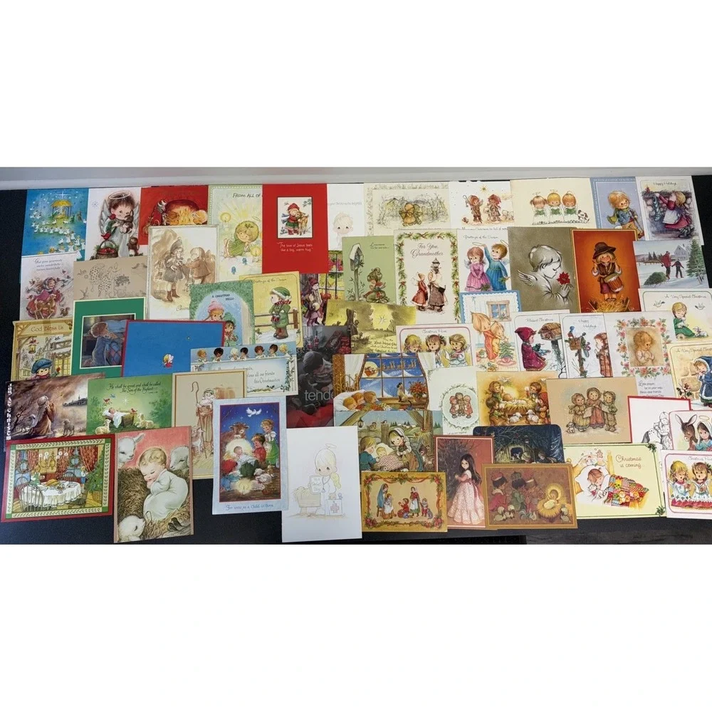 Vintage Christmas Cards Fronts ONLY Kids Children Scrapbooking Crafts Lot of 50+